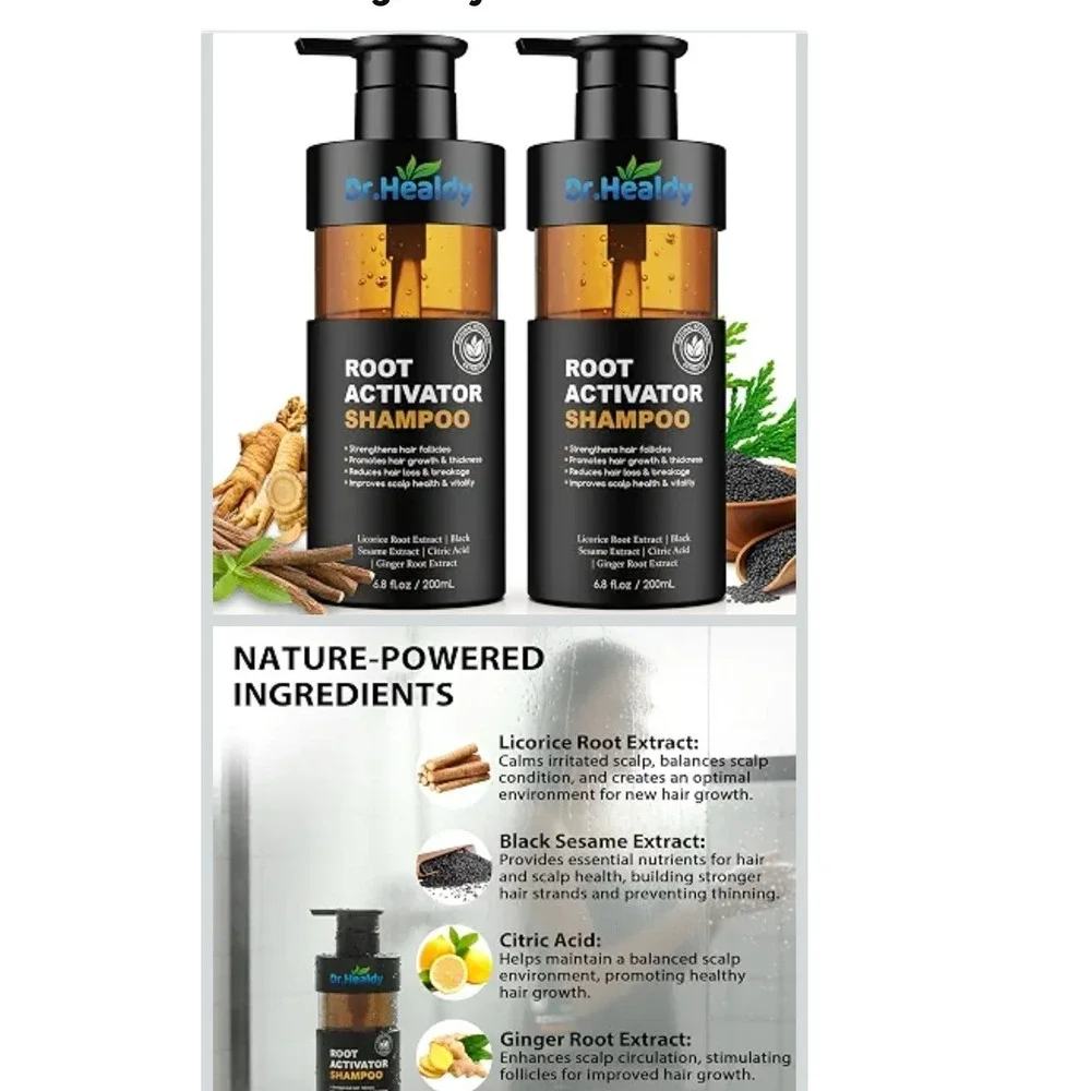 Dr. Healdy Root Activator Shampoo Men 13.6oz Black Botanical Hair Growth X00 NWT